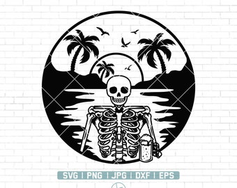 Beach Skeleton SVG | Summer Vibes Svg | Dead Summer Skull SVG | Summer Svg | Beach Life Svg | Summer Clipart | Surfing svg | Png Dxf Eps