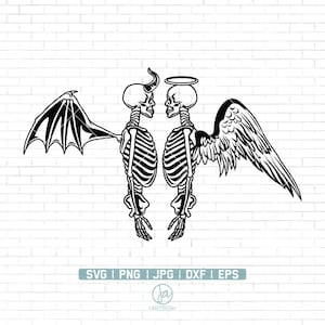 Angel vs Devil Svg | Angel Devil Skull svg | Good and Bad Clipart | Saint and Demon Svg | Halloween Shirt png | Love and Death Stencil | Png