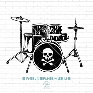 Drum Set Svg | Music Drums Rock Band Svg | Drum Set Clipart | Skull Svg | Musical Instrument SVG | Drums Svg | Instant Download | Png Dxf
