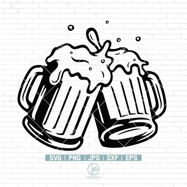 Beer Mugs SVG | Beer Cheers Svg | Alcohol Svg | Beer Svg | Beer Mug Png | Beer Clipart | Wine and Beer Svg | Cheers and Beers svg | Png Dxf