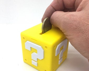 3D Printed Mario Question Block themed Money Coin Storage Box 2 sizes