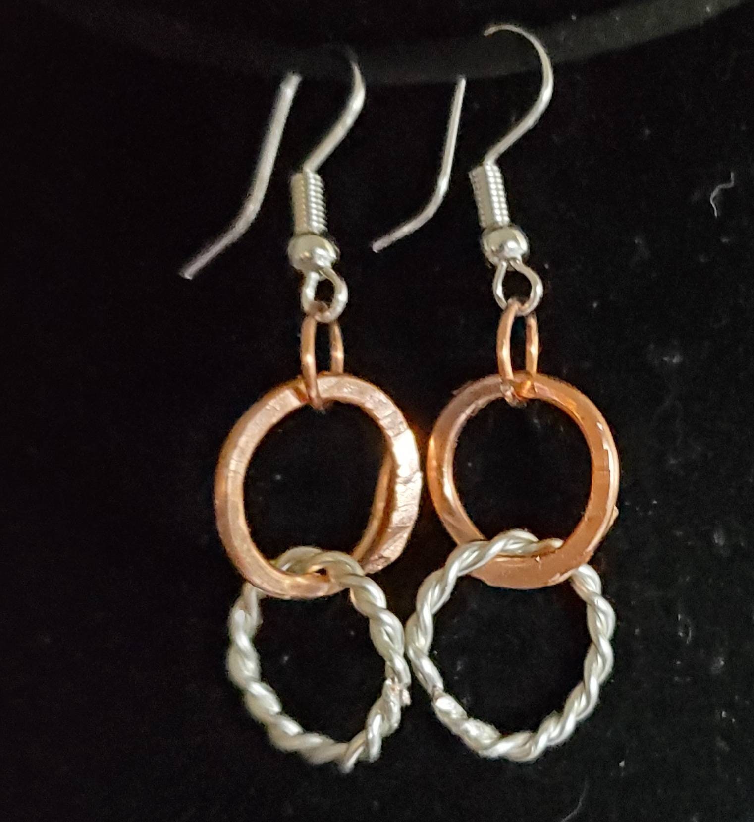 Hammered Copper and Silver Finished Twisted Wire Earrings Etsy