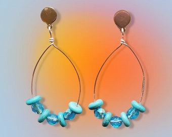 Teardrop Earrings with Turquoise and Crystal Beads