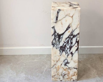 Handmade Calacatta Viola Marble Plinth: Cube Side Table