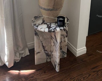 Calacatta Viola Marble side table, end table,nightstand italian marble 100% Handmade Product