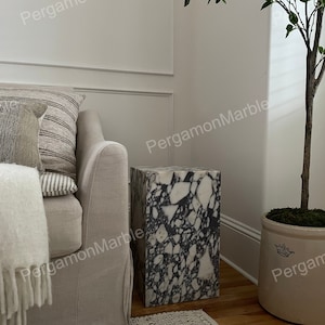Calacatta viola Marble cube table nightstand or side table, handmade