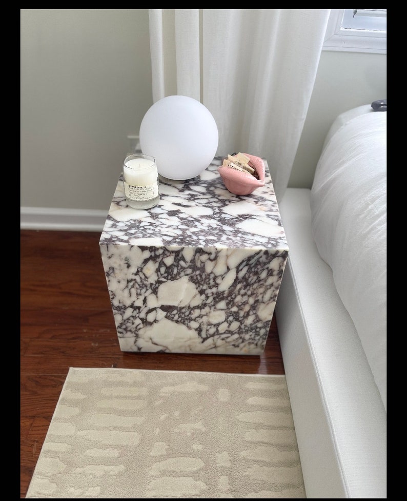 Calacatta Viola Marble side table, end table, italian marble 100% handmade, cube marble, height 40 cm 15.7'' free shipping image 1