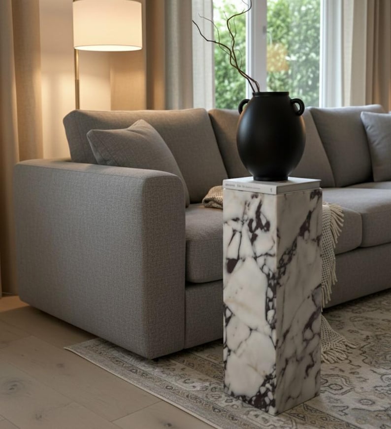 Handmade Calacatta Viola Marble Plinth: Cube Side Table image 3