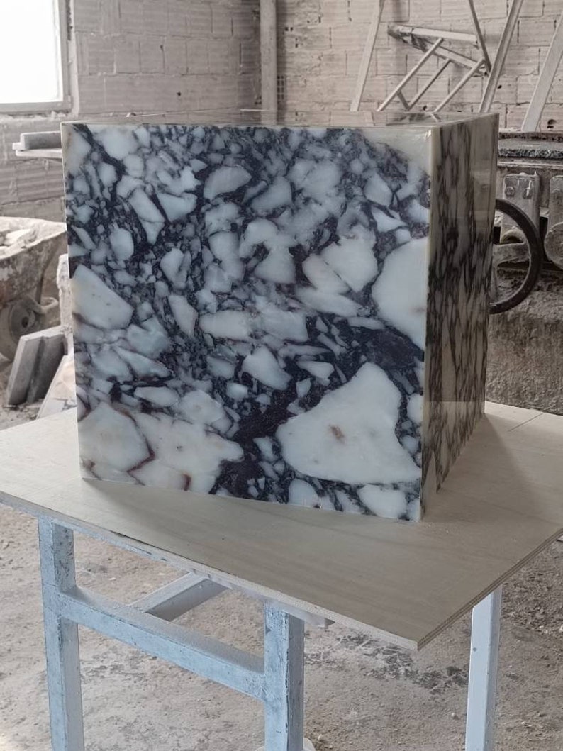 Calacatta Viola Marble side table, end table, italian marble 100% handmade, cube marble, height 40 cm 15.7'' free shipping image 4