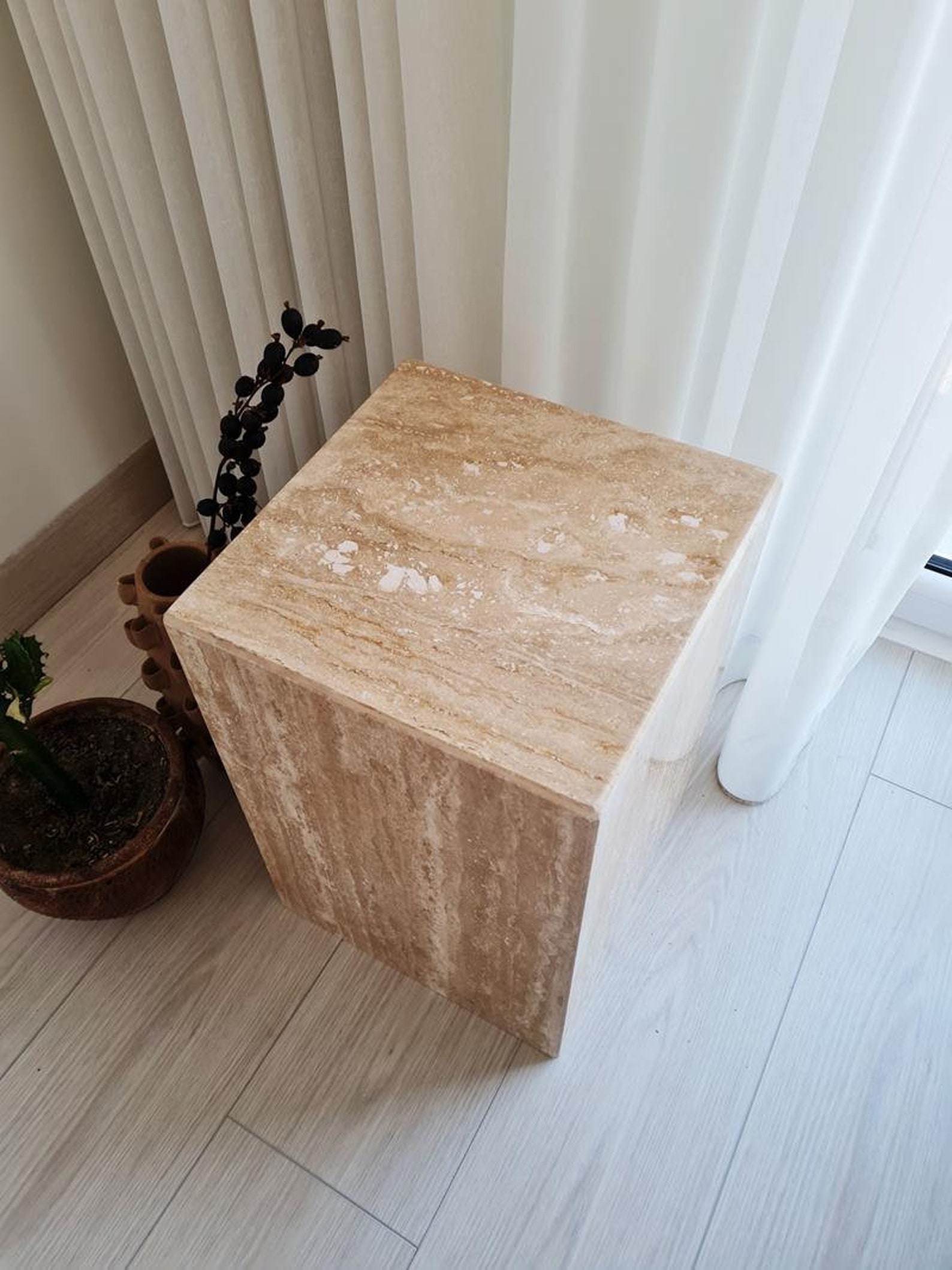 Travertine Cube Coffee Table Side Table Handmade Bedside Etsy