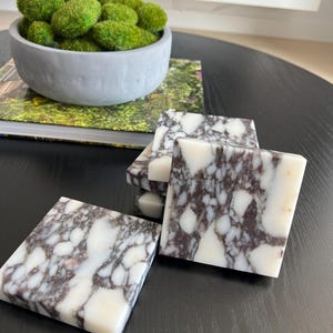 Calacatta Viola set of 2-4-6 SQUARE coasters, italian marble 100% Handmade İtalian Model