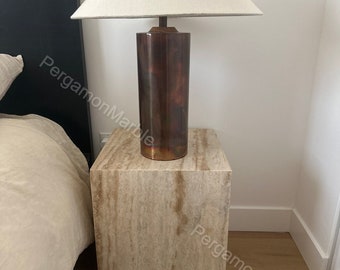 Travertine cube table,nightstand side table end table real travertine handmade and free shipping