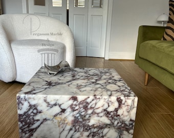 Handmade Calacatta Viola Marble Cube Coffee Table