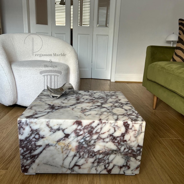 Handmade Calacatta Viola Marble Cube Coffee Table