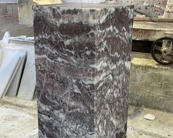 Handmade Dark Calacatta Viola Marble Plinth: Cube Side Table