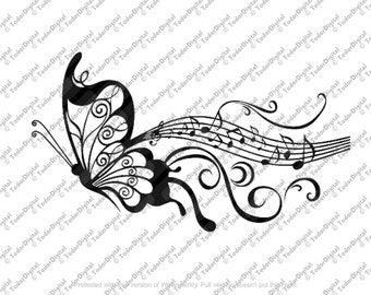 Butterfly with Music Notes SVG, Flowers Clipart (Digital Files)