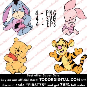 Arquivo Svg do Ursinho Pooh - Baby Winnie - Personagens de desenhos animados - Baby Winnie Friends Svg - Svg para Cricut - Svg para silhueta - SVG - EPS-PNG