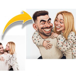 Custom Caricature Portrait from Your Photo – Funny Cartoon Style Gift – Fast Delivery Digital Art for Birthday, Couple, Pet