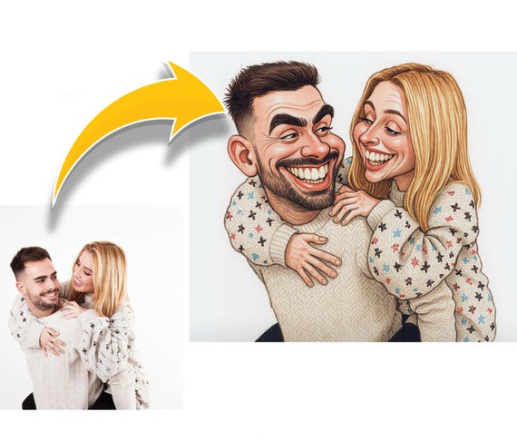 Custom Caricature Portrait from Your Photo – Funny Cartoon Style Gift – Fast Delivery Digital Art for Birthday, Couple, Pet