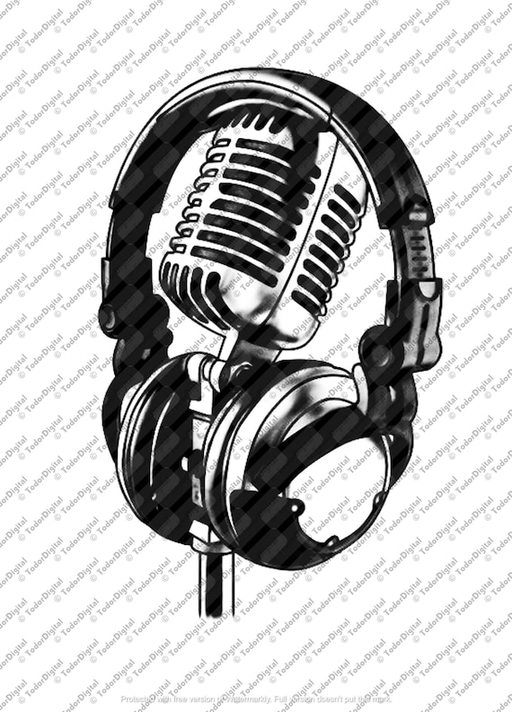 Microphone With Headphones Svg File - Music Svg Design - Microphone Clipart - Headphone Vector Graphics.