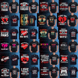 Lot de conceptions de chemises Saint-Valentin, Mega Bundle de conception de T-shirts Saint-Valentin, fichiers pour chemises d'impression, EPS, PNG, AI, 25 modèles