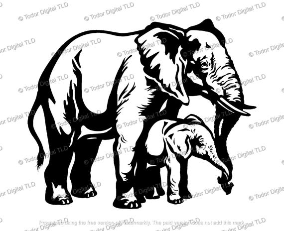 Elephant Svg File - Elephant With Baby Clipart - Wild Animals Cut File - Animals Svg Design - Svg For Cricut - Svg For Silhouette - DXF -EPS