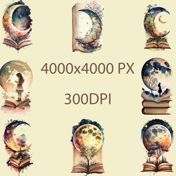 Book Moon Fantasy PNG Elements Clipart, Books PNG Clipart, Sublimation Fantasy, PNG clipart, Fantastic Nature Book Sublimation, Print