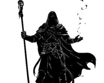 Mage Silhouette SVG, Wizard vectorafbeelding, DnD RPG-clipart (digitale download)