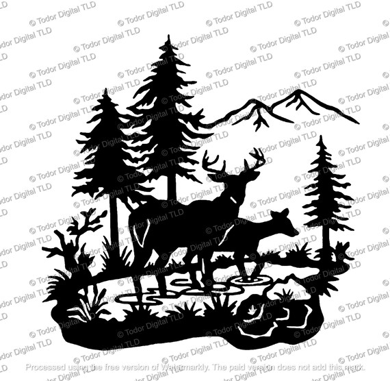 Deers Svg File - Deers in The Forest Clipart - Animals Svg - Buck Cut File - Wild Animals Vector Graphics - Svg For Cricut - For Silhouette