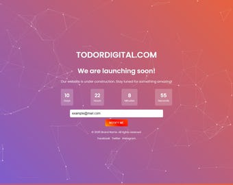 Modern Coming Soon Page Html Template - HTML CSS JS Countdown Design - Html, JavaScript, Css - Maintenance Page Html | Responsive Html