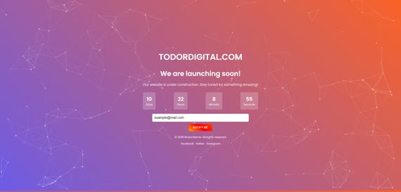 Modern Coming Soon Page Html Template - HTML CSS JS Countdown Design - Html, JavaScript, Css - Maintenance Page Html | Responsive Html