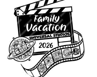 Universal Studios Family Vacation SVG | Family Vacation Clapperboard | Movie Travel | Film Strip Matching Squad Tee | Hollywood Cinema Print