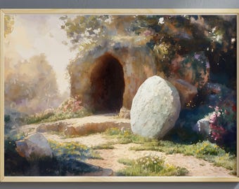 Easter Printable Wall Art for Resurrection Sunday, He Is Risen Empty Tomb Decor, Christian Party and Home Display