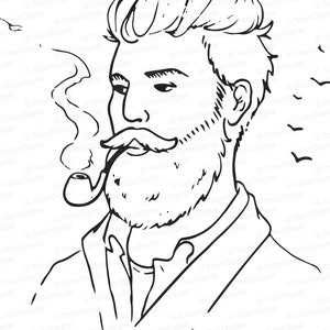 Man With Pipe Svg / Man Face Svg / Retro Man Clipart / Captain Svg / Lamber Man Svg / Man Face Vector Graphic / Man Printable Design SVG EPS