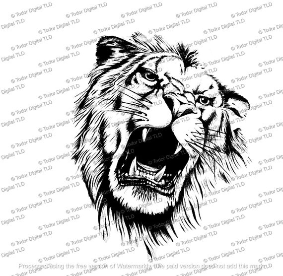 Lion Svg File, Lion Head Clipart, Lion Tattoo Design, Lion Stencil, Wild Animals Vector Graphics