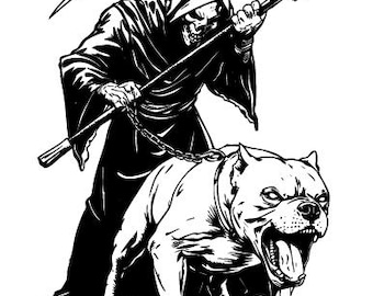 Grim Reaper Pitbull Vector, Gothic Biker Art (Digital Download)