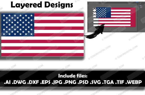 American Flag USA United States Flag | svg png dxf eps pdf ai dwg dxf jpg tif tga webp | cut print dye sub laser digital files | USA Flag