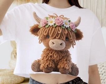 3D Crochet Highland Cow PNG Bundle | Boho Floral Cow Sublimation Design | Cute Amigurumi Animal Clipart | Faux Knit | Nursery Wall Art Print