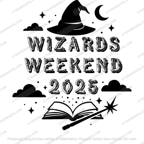 Wizards Weekend Svg 2025 – Magical Witch Hat Font Design – Fantasy Shirt Print PNG JPG EPS Pdf