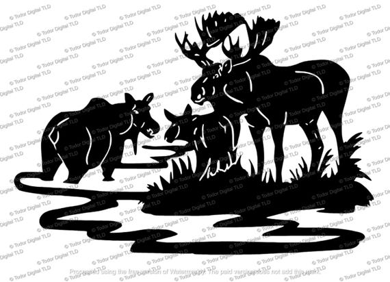 Moose Svg File - Mooses Svg - Moose With Cubs Clipart - Animals Svg - Wild Animals clipart - Svg For Cricut - Svg For Silhouette - DXF - EPS
