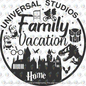 Universal Studios, archivo SVG de vacaciones familiares, diseño SVG de vacaciones, imágenes prediseñadas de viaje familiar, gráficos vectoriales.