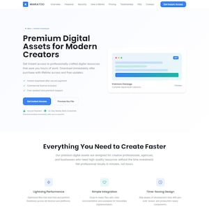 Digital Download Sales Landing (Html/CSS/JS) — Responsive, No Framework, Pricing/FAQ/Checkout, seo-Ready Template for SaaS & Products
