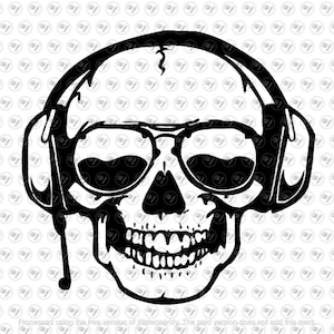 Schedel SVG-bestand, DJ schedel clipart, schedel decor, skelet SVG, schedel met hoofdtelefoon, Halloween ontwerp