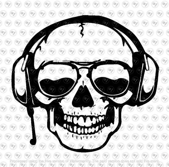 Skull Svg File, DJ Skull Clipart, Skull Decor, Skeleton Svg, Skull With Headphone, Halloween Design