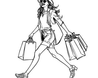 Fashion Girl Line Art SVG, Stylish Shopper Vector (Digital Download)