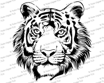 Tigerhuvud Svg-fil: Vilda djur Clipart (Digitala filer)