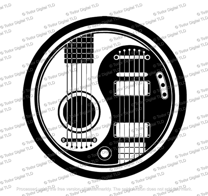 Guitar Yin Yang Svg: Electric & Acoustic Guitar Vector (digital ...