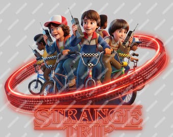Retro Sci-Fi Kids on Bikes PNG, Strange Trip Sublimation Design, 80s Nostalgia Shirt Graphic, Funny Adventure Travel File