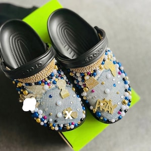 CUSTOM Color me please denim bling crocs