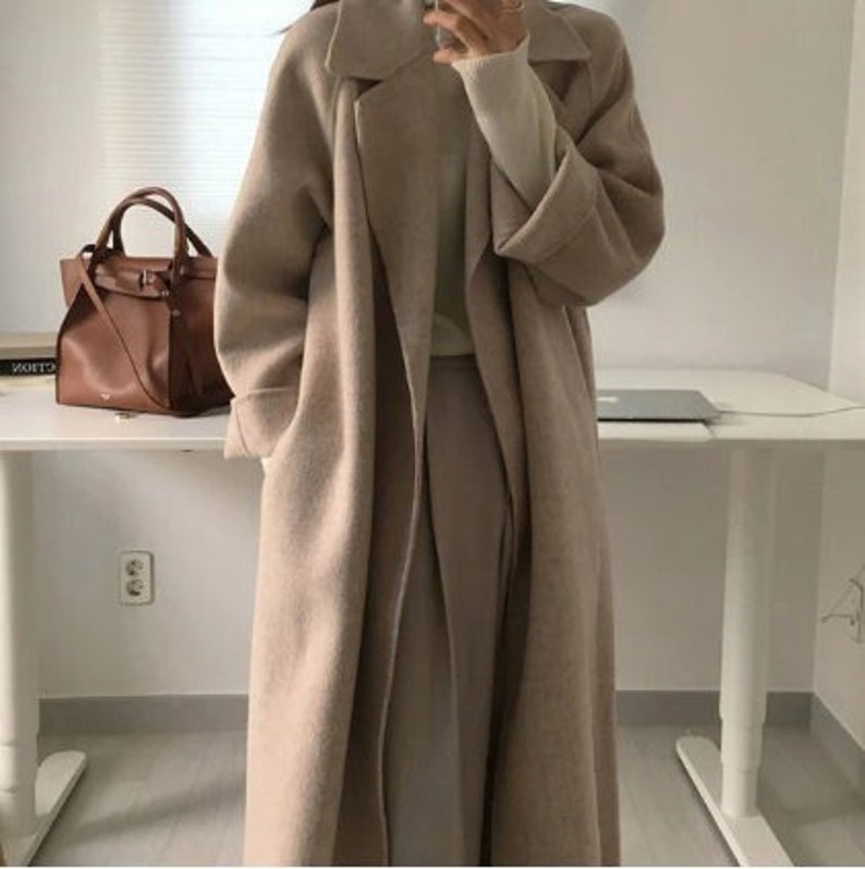 Elegant Long Wool Coat With Belt Long Sleeve Chic Outerwear - Etsy